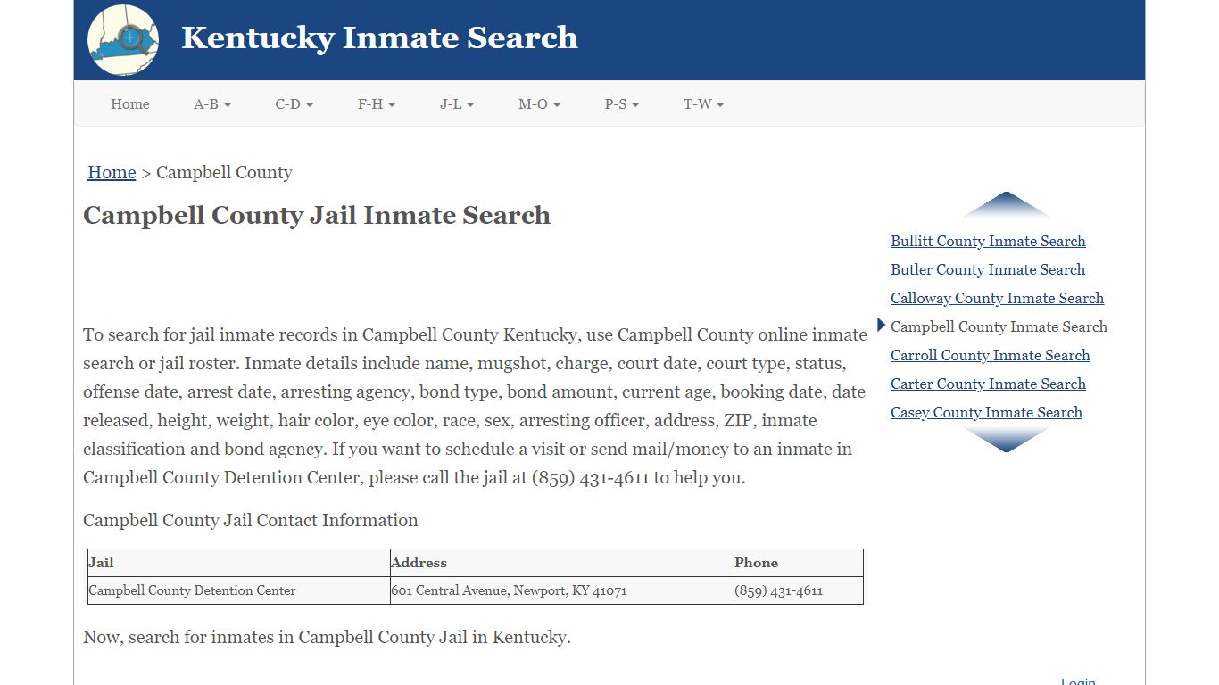 Campbell County KY Jail Inmate Search